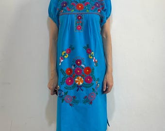 70s Hand Embroidered Oaxacan Boho Summer Dress Mexican Wedding Dress