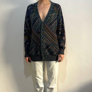 80s Missoni Geometric Multi Color Amazing Wool Cardigan Wild Style