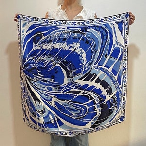 90s Pucci Silk Twill Maxi Scarf Psychedelic Butterfly All Blue Handkerchief