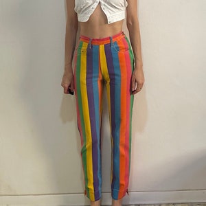 Striped coloured jeans sales