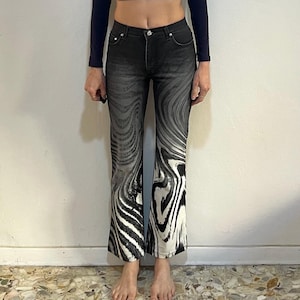 Y2K Just Cavalli Flare Jeans Psychedelic Print Stretch Denim Size