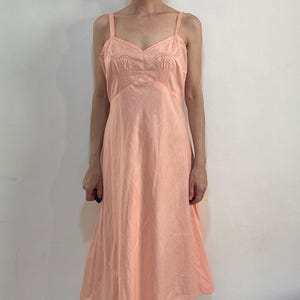 40s Pink Cotton Hand Embroidered Sweet Nightgown Bias Cut Slip