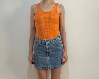 90er Jahre Versace Jeans Couture Ärmelloser Body aus geripptem Jersey in leuchtend Orange