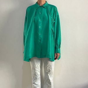 80s Silk Oversize Emerald Green Giant Italian Tailor Made Shirt With Gathered Pocket