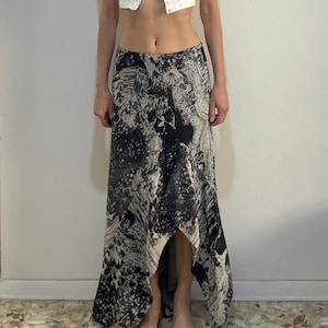 90s Kenzo Paris Wool Avant Guarde Black And White Asymmetrical Maxi Skirt