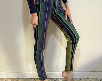 90s Versace Jeans Couture Medieval Striped Skinny Stretch Super  Model Jeans
