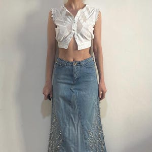 Y2K Roberto Cavalli Heavily Beaded Jeans Skirt Crystals And Rhinestones