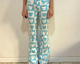 Y2K Moschino Hearts Low Waist Flare Leg Pop Cute Jeans Pants