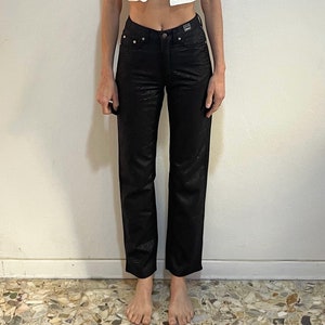 90s Versace Jeans Couture Black Psychedelic Wavy Club Kid Jeans Extra Small Size