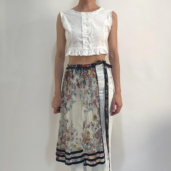 Delantal/Capa/Media Falda de Seda Transparente con Estampado Floral de Jean Paul Gaultier de los 90