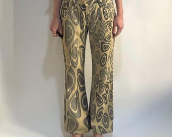 Jeans da bambino con brillantini dorati geometrici psichedelici Y2K Cavalli Euro Trash Club