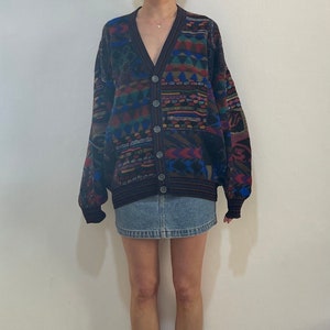 90s Missoni Patchwork Deep Blue And Green Fall Colors Knit Amazing Wool Cardigan