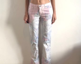 90s Cavalli Sky Blue Floral Stretch Jeans Romantic Dreamy Pop