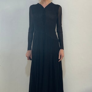 90s Jean Paul Gaultier Black Mesh Goth Maxi Dress Cardigan With Felted Seams
