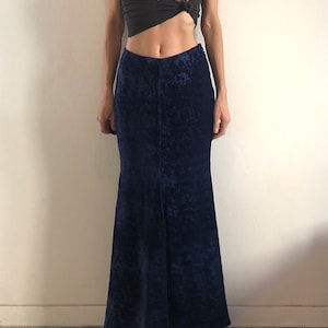 90s Romeo Gigli Velvet Jacquard Midnight Blue High Waist Mermaid Wiggle Skirt