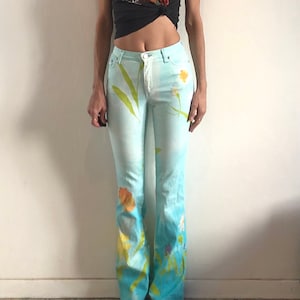 90s Cavalli Sky Blue Floral Stretch Jeans Romantic Dreamy Pop Print