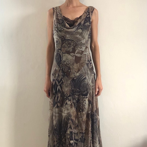 90s Sheer Silk Bias Cut Romantic Slip Dress With Beads And Sequins Elegant Flirty Glamour