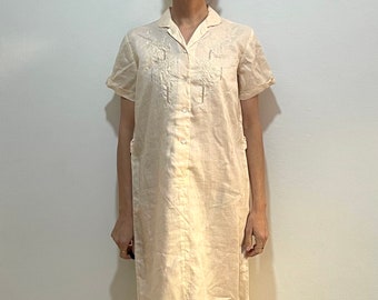 Jaren 60 linnen handgeborduurde perzikroze jurk zomer boho tuniek