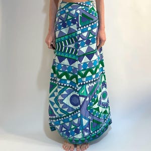 60s Pucci Velvet Psychedelic Maxi Skirt Geometric Pattern Extra Small Waist