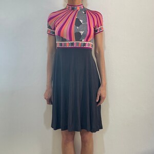 60s Emilio Pucci Silk Jersey Psychedelic Pink And Grey Skating Dress Mod Chic