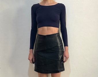 90s Black Leather Mini Skirt With Ruffles