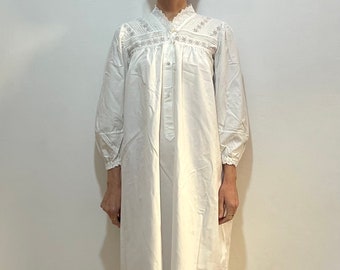 Victorian White Cotton Nightgown With Extravagant Embroidered Lace And Monogram