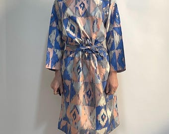 80s Jim Thompson Thai Silk Abstract Pastels Elastic Waist Dress