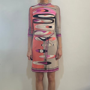 Y2K Emilio Pucci Archive Silk Jersey Dream Mod Psychedelic Dress With Glass Beaded Belt