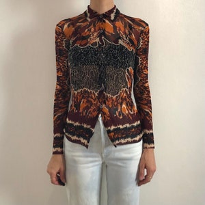 90s Jean Paul Gaultier Psychedelic Lava Mesh Net Button Up Sheer Cardigan