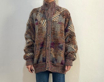 90s Missoni Patchwork Bomber Jacket Multi Color Amazing Cardigan Wool Sweater