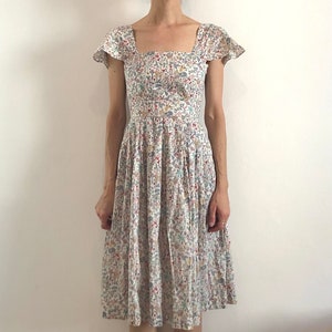 00s Cacharel Liberty Low Cut Back Floral Summer Pretty Cotton Dress Small Size
