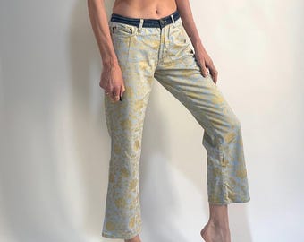 Just Cavalli ゼブラ柄 ブリーチ デニム M イタリア製 Y2K Y2K Cavalli Euro Trash Fish Scales Hot Pink Turquoise Stretch