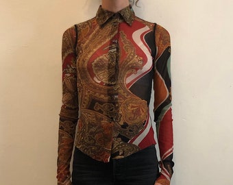 90s Jean Paul Gaultier Paisley Mesh Net Avant Garde Button 90s Jean Paul Gaultier Paisley Mesh Net Avant Garde Button