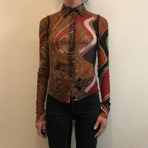 90s Jean Paul Gaultier Paisley Mesh Net Avant Garde Button Up Sheer Cardigan