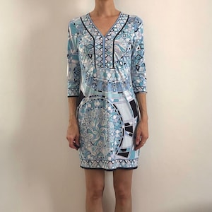Y2K Emilio Pucci Stretch Jersey Psychedelic Mini Dress Sky Blues