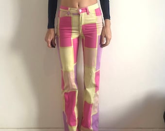 90s Versace Jeans Couture Mondrian Pink Club Kid Stretch Jeans