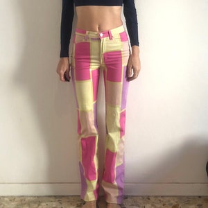 90s Versace Jeans Couture Mondrian Pink Club Kid Stretch Jeans