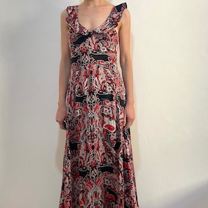 2000s Cavalli Silk Satin Black Cat Black Tie Western Bandanna Print Maxi Dress