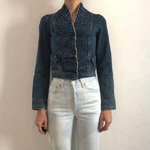 Y2K Plein Sud Giacca di jeans corta in denim vintage con frange grezze Club Kid Raver