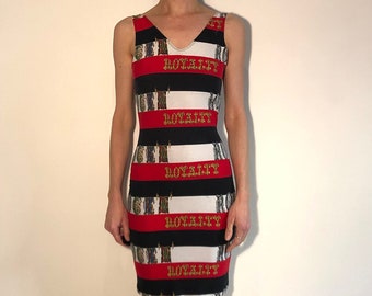 90s Versace Jeans Couture Rock Royalty Body Con Pop Stretchy Mini Dress Supermodel Style