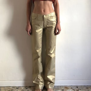 90s Versace Jeans Couture Gold Glitter Lurex Club Kid Stretch Jeans