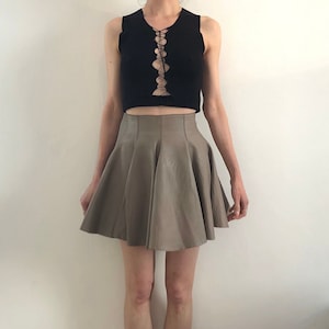 Y2K Plein Sud Beige Leather Full Circle Skirt Mini Size Extra Small