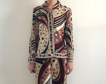 60s Emilio Pucci Velvet Abstract Polkadot Capri Pants And Matching Jacket Set