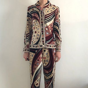 60s Emilio Pucci Velvet Abstract Polkadot Capri Pants And Matching Jacket Set
