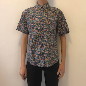 80s Cacharel Liberty La Chemiserie Fine Cotton Short Sleeve Floral Blouse French Boho