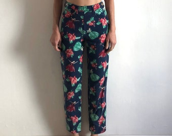 80s Kenzo Dancing Flower Ladies Brushed Cotton Jeans High Waisted Trousers