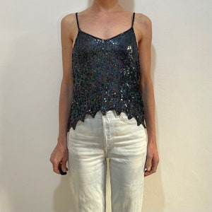 90s Giorgio Kauten Beaded Sequined Sexy Cropped Party Top Spaghetti Straps
