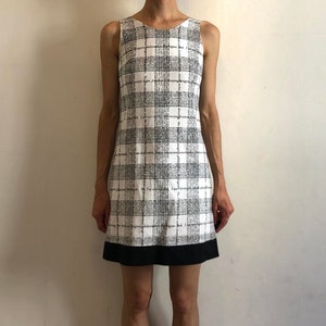 90s Moschino Words Plaid Check Book Fitted Sheath Dress