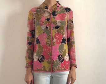 60s Emilio Pucci Silk Blouse Sheer Psychedelic Filagree Top