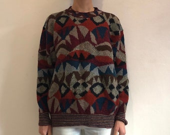 80s Missoni Sport Wild Style  Multi Color Crew Neck Wool Color Block Sweater